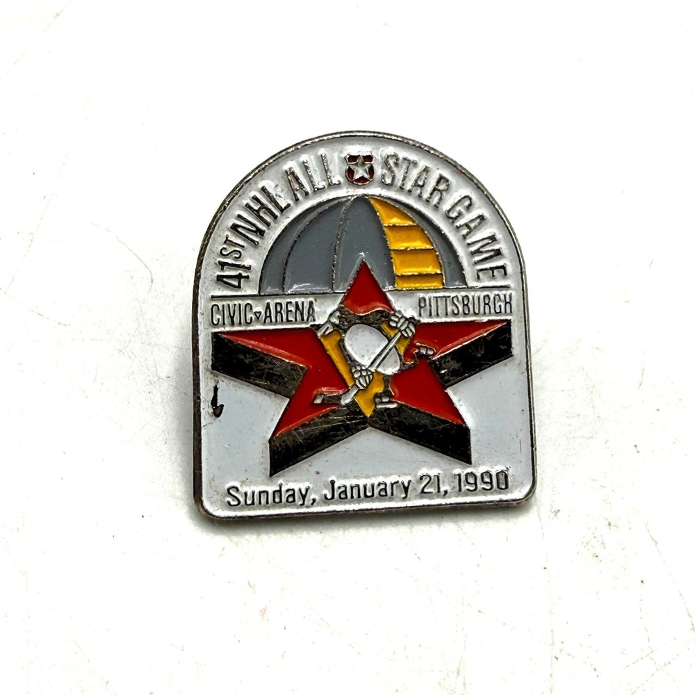 Vintage 1990 NHL 41st All Star Game Pittsburgh Penguins Pin Civic Arena Ace